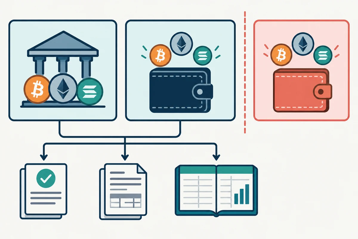 Company exchange and wallet records separated from an owner's personal cryptocurrency wallet