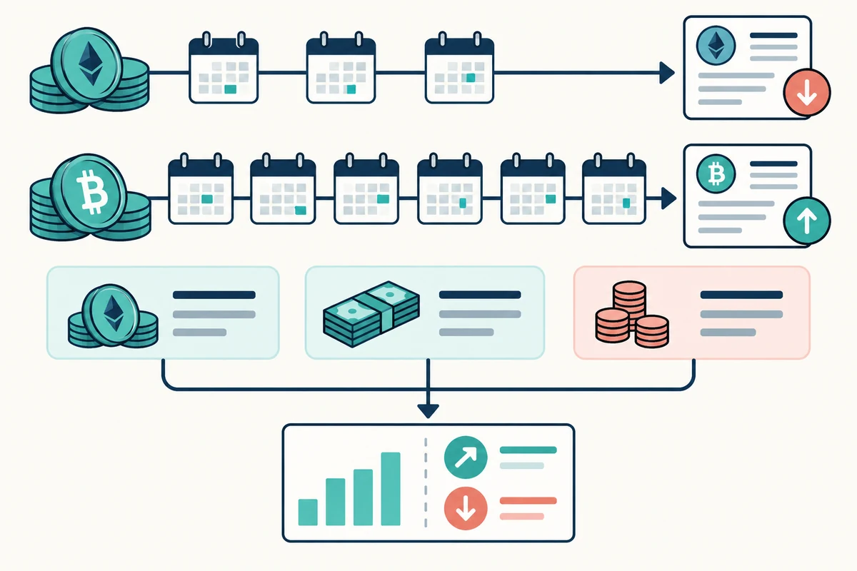 Shorter and longer cryptocurrency holding-period paths feeding a gain or loss calculation