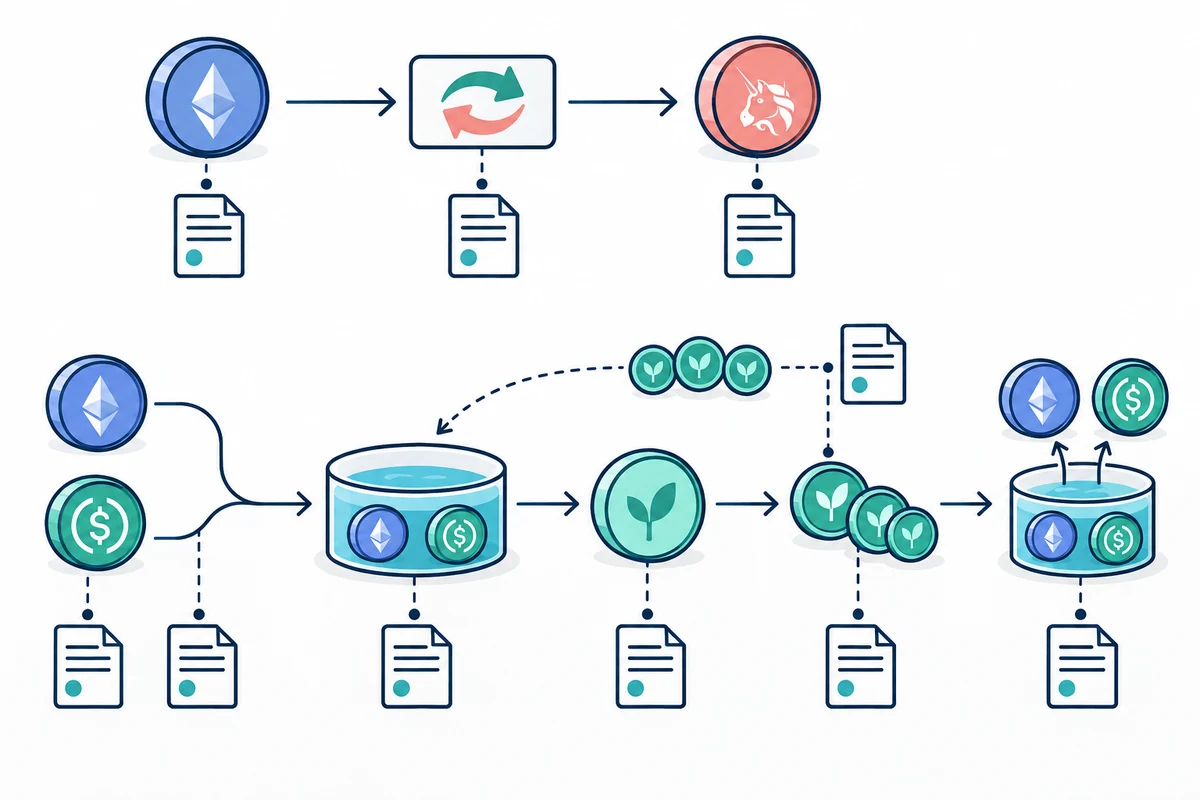 DeFi Taxes: Swaps, Liquidity Pools, Lending, and Yield 2 Token swap and liquidity pool activity connected to source records